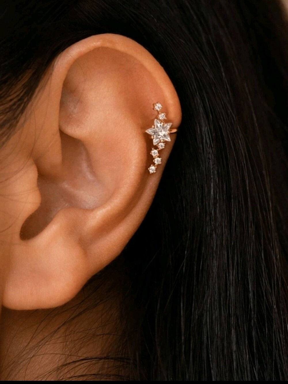 NEW! 18K Gold Plated Delicate Star CZ Ear Cuff Earring- Women's Jewelry